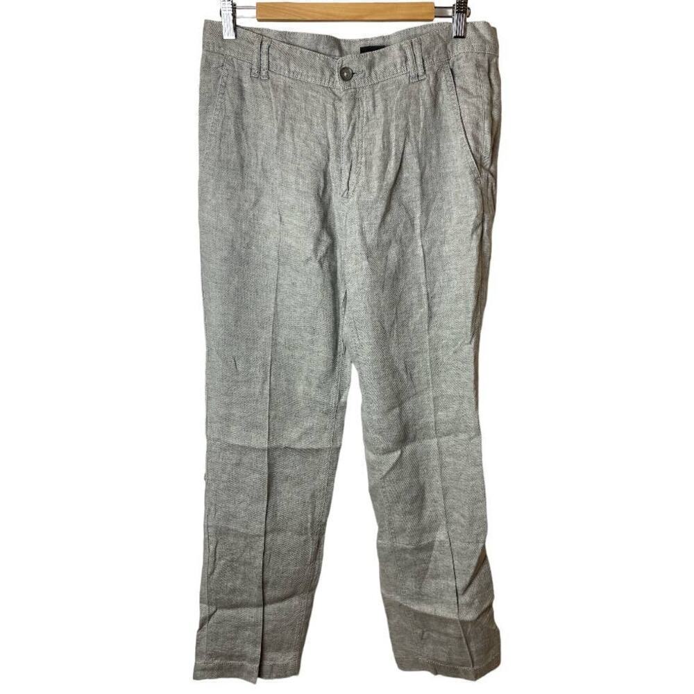 H&M Grey Straight 100% Linen Straight Leg Pants Women's Size 32R